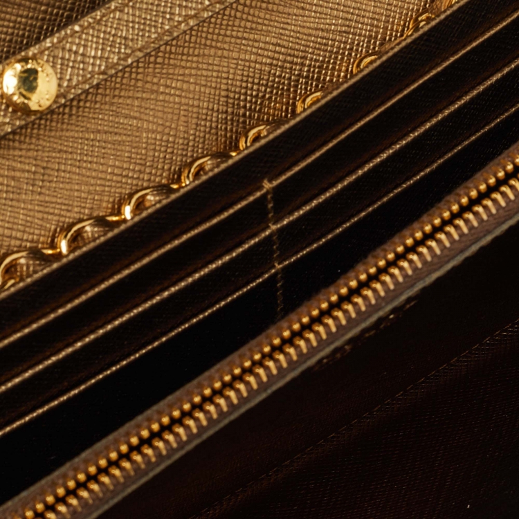 Pre Owned Prada Bronze Saffiano Metal Leather Wallet on Chain