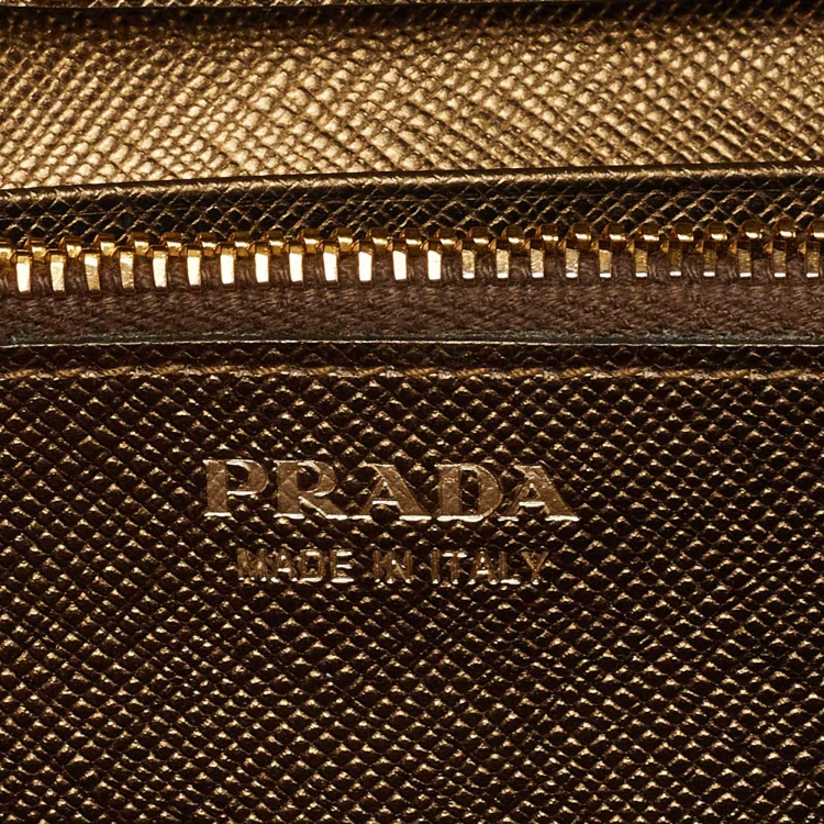 Pre Owned Prada Bronze Saffiano Metal Leather Wallet on Chain