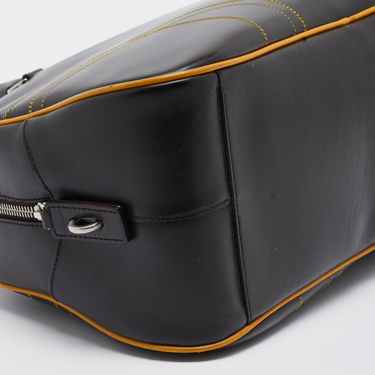 Pre Owned Prada Choco Brown/Yellow Easy Calf Leather Bowler Bag