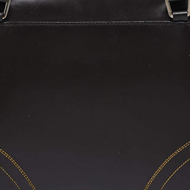 Pre Owned Prada Choco Brown/Yellow Easy Calf Leather Bowler Bag