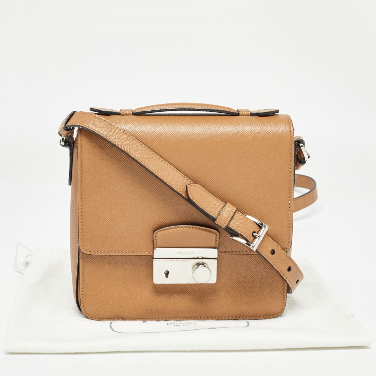 Pre Owned Prada Brown Saffiano Leather Sound Top Handle Bag