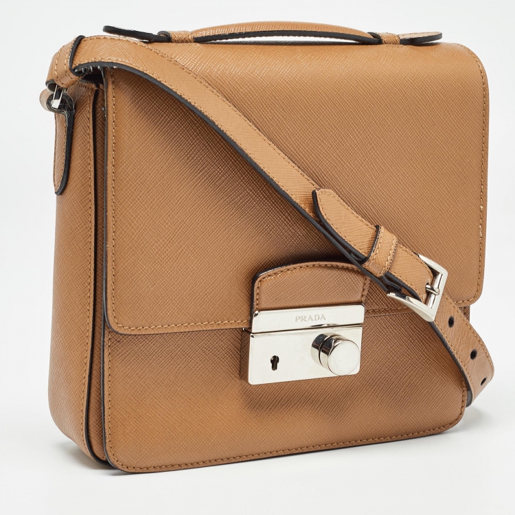 Pre Owned Prada Brown Saffiano Leather Sound Top Handle Bag