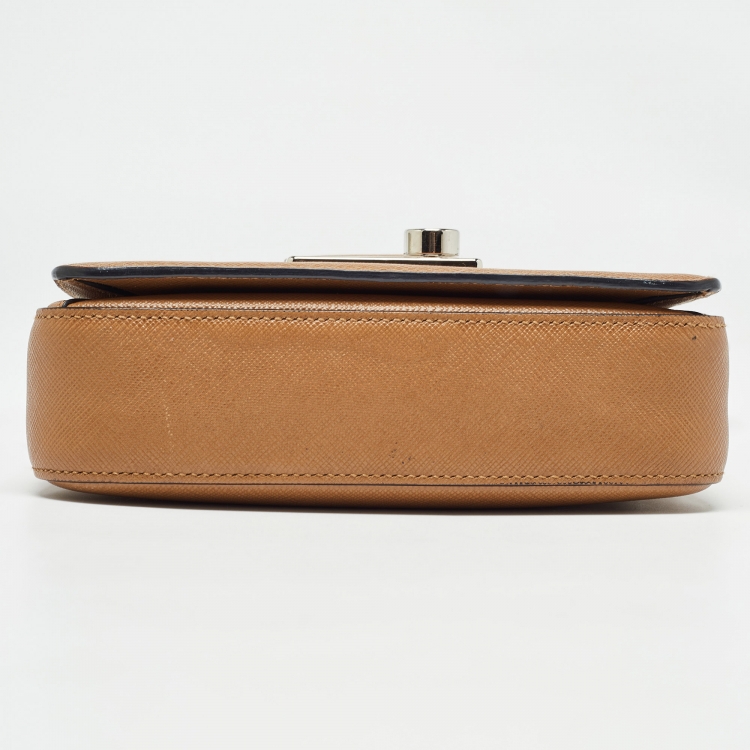 Pre Owned Prada Brown Saffiano Leather Sound Top Handle Bag