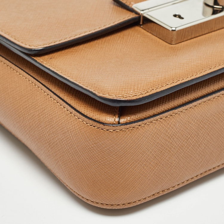 Pre Owned Prada Brown Saffiano Leather Sound Top Handle Bag