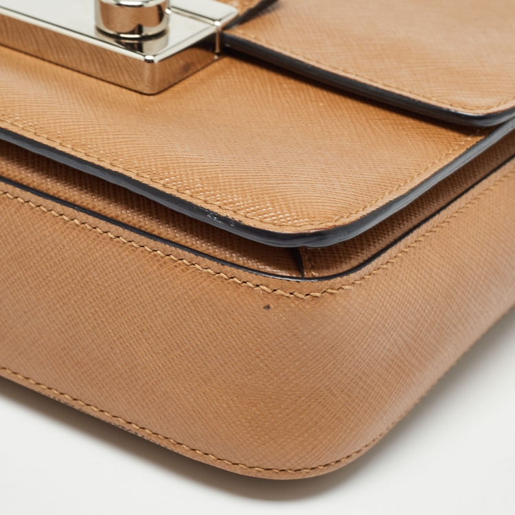 Pre Owned Prada Brown Saffiano Leather Sound Top Handle Bag