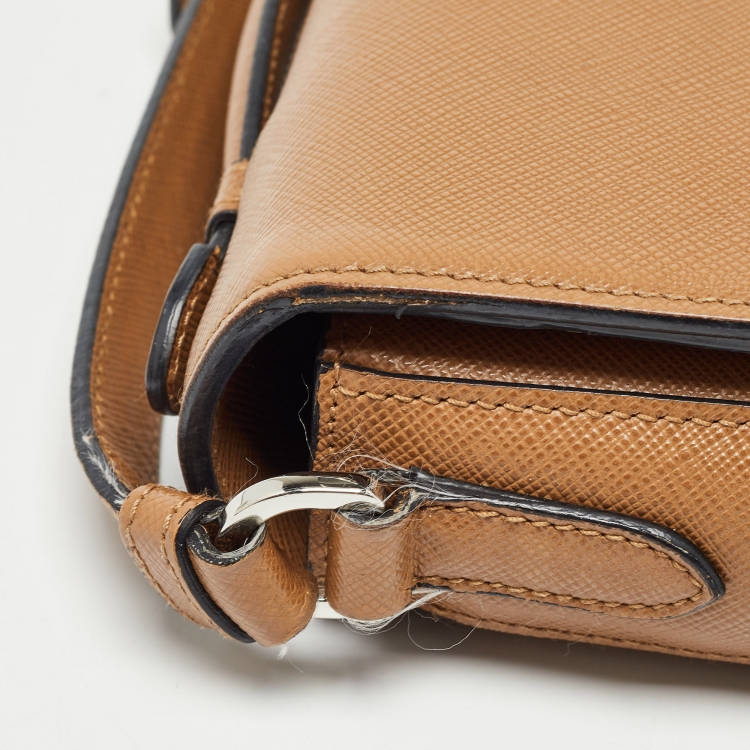 Pre Owned Prada Brown Saffiano Leather Sound Top Handle Bag