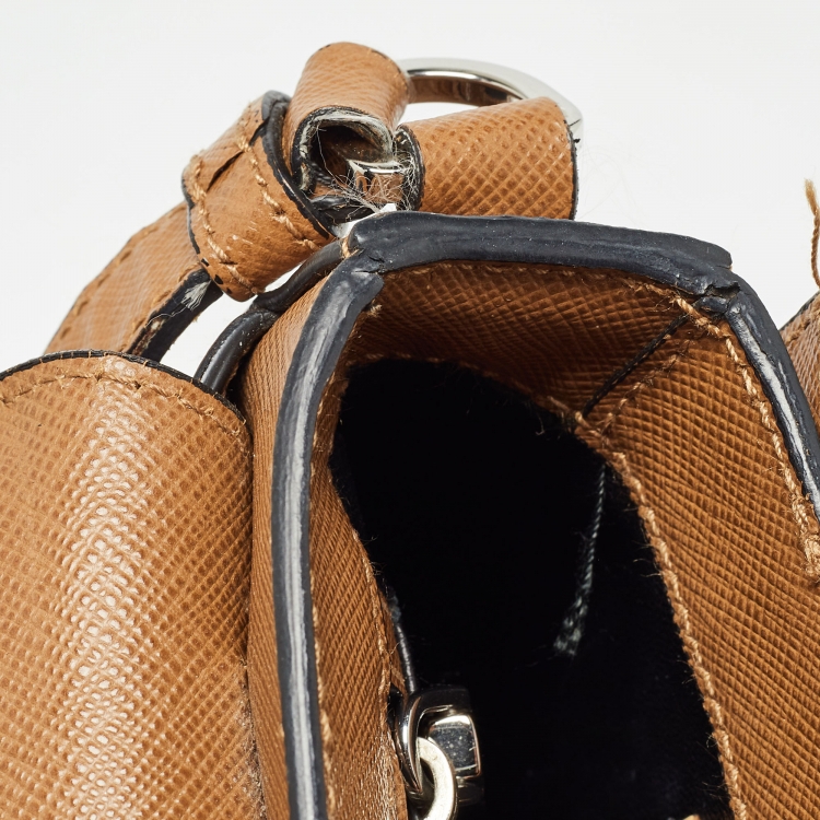 Pre Owned Prada Brown Saffiano Leather Sound Top Handle Bag