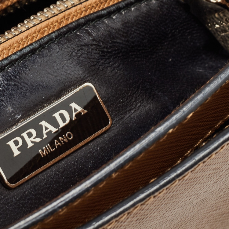 Pre Owned Prada Brown Saffiano Leather Sound Top Handle Bag