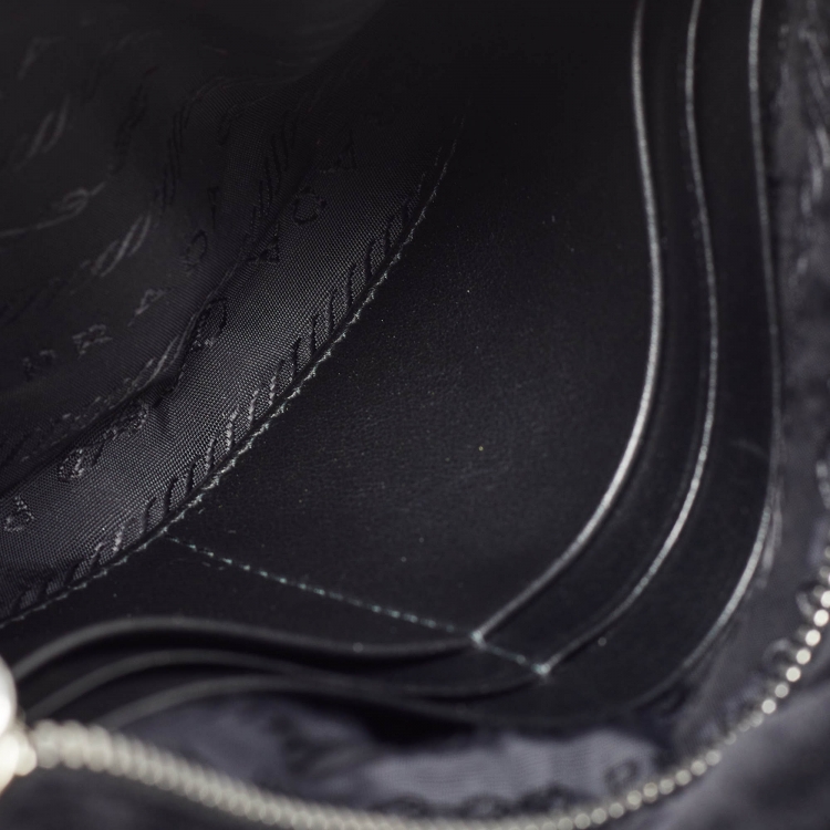 Pre Owned Prada Black Velvet Crystals Embellished Fold Over Clutch
