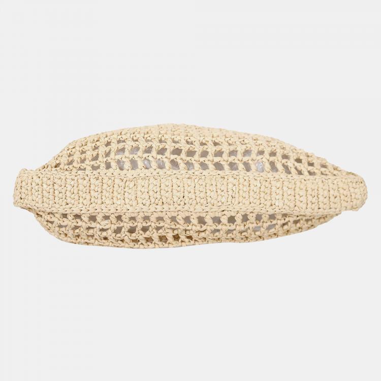 Pre Owned Prada Beige Raffia Crochet Tote Bag