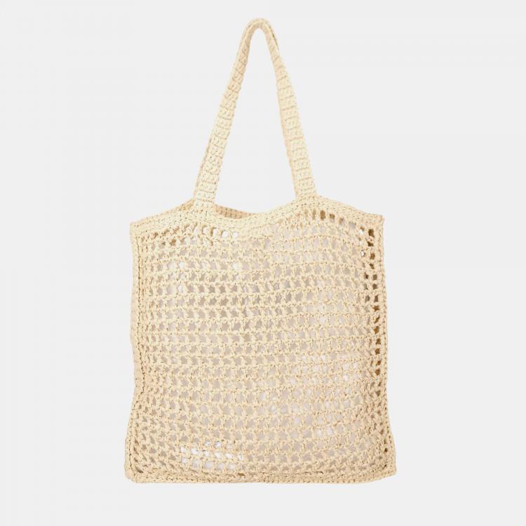 Pre Owned Prada Beige Raffia Crochet Tote Bag