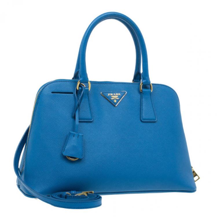 Pre Owned Prada Blue Saffiano Leather Small Shell Top Handle Bag