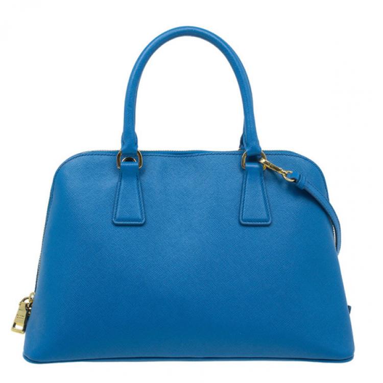 Pre Owned Prada Blue Saffiano Leather Small Shell Top Handle Bag