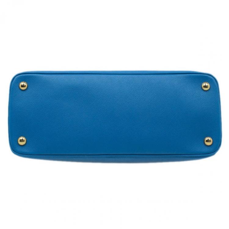 Pre Owned Prada Blue Saffiano Leather Small Shell Top Handle Bag