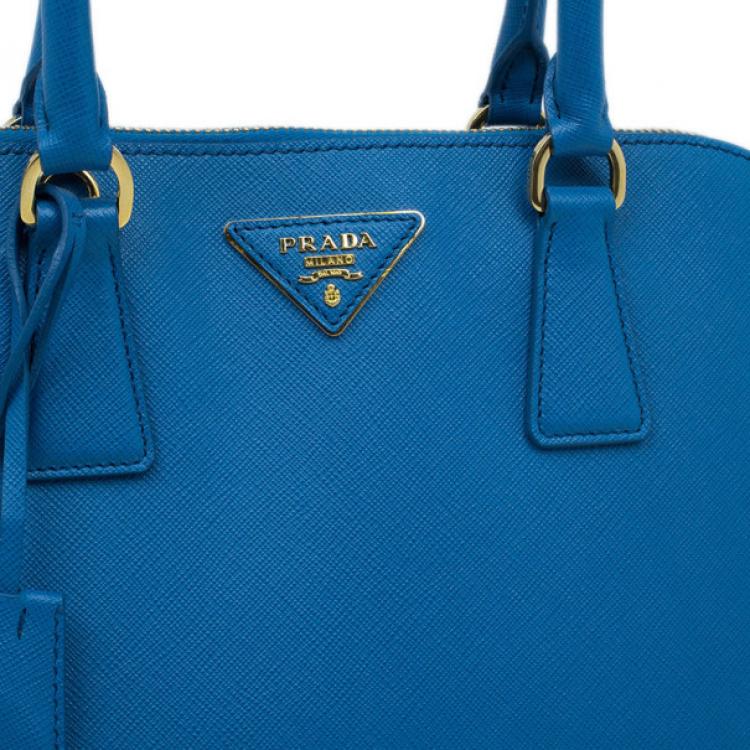 Pre Owned Prada Blue Saffiano Leather Small Shell Top Handle Bag