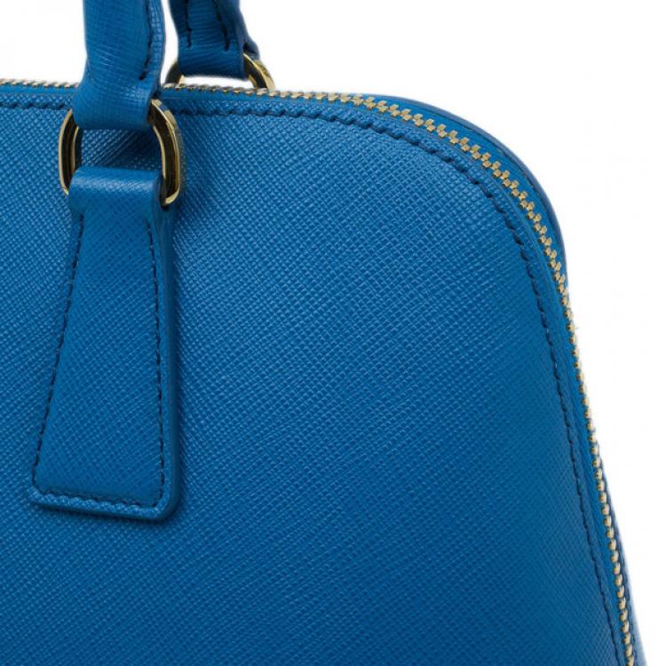Pre Owned Prada Blue Saffiano Leather Small Shell Top Handle Bag