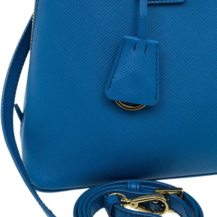 Pre Owned Prada Blue Saffiano Leather Small Shell Top Handle Bag