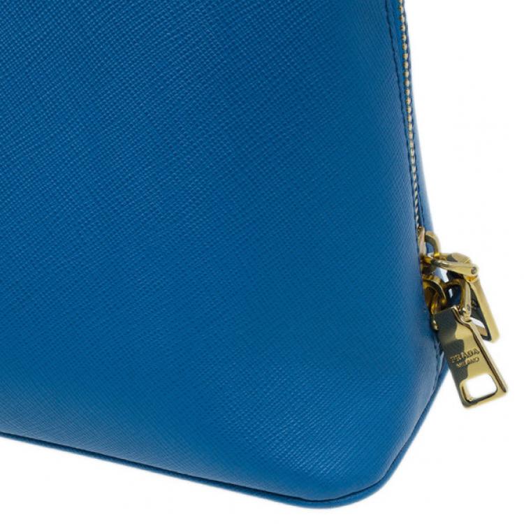 Pre Owned Prada Blue Saffiano Leather Small Shell Top Handle Bag