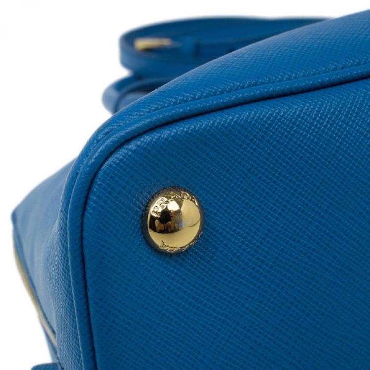 Pre Owned Prada Blue Saffiano Leather Small Shell Top Handle Bag