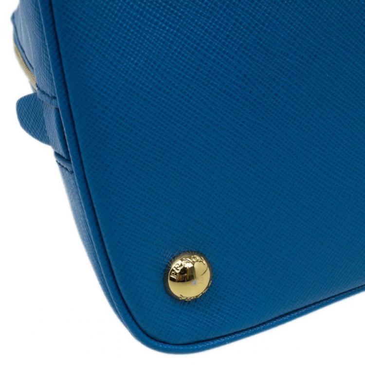 Pre Owned Prada Blue Saffiano Leather Small Shell Top Handle Bag