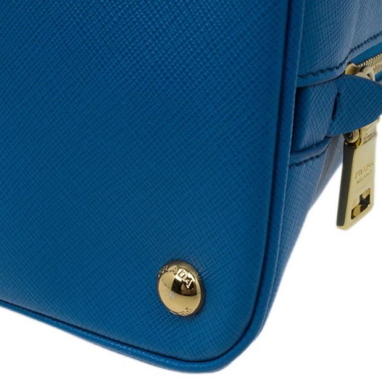 Pre Owned Prada Blue Saffiano Leather Small Shell Top Handle Bag