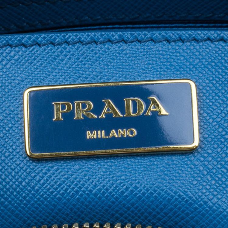 Pre Owned Prada Blue Saffiano Leather Small Shell Top Handle Bag
