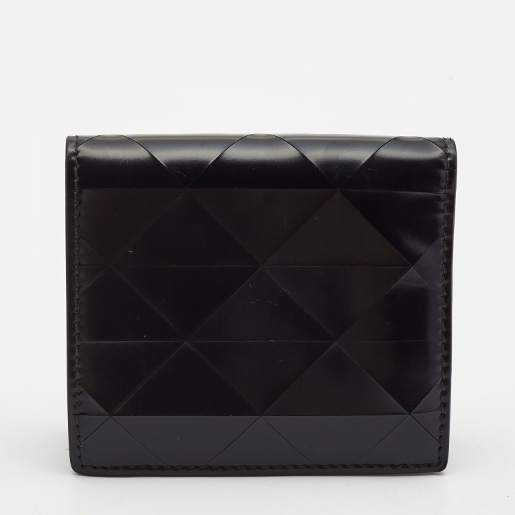 Pre Owned Prada Black Glossy Triangle Quilt Leather Flap Card Case 