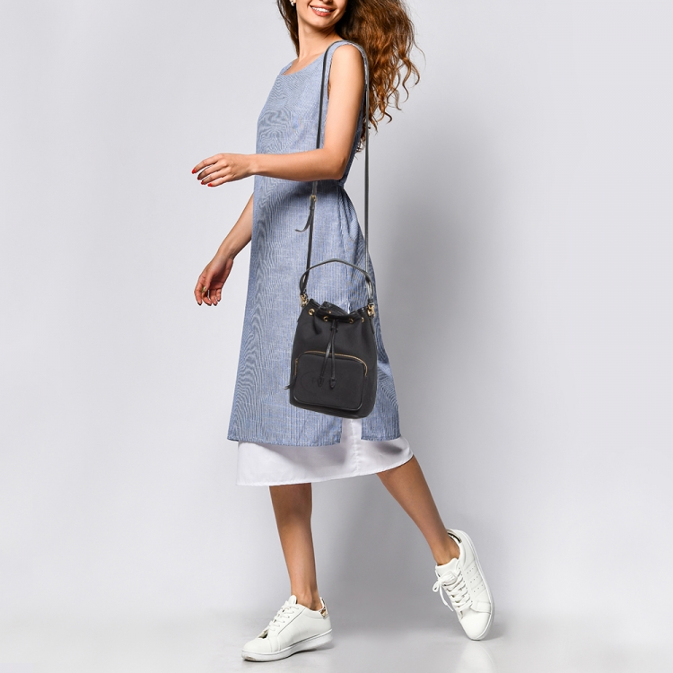 Pre Owned Prada Black Canvas Drawstring Bucket Bag