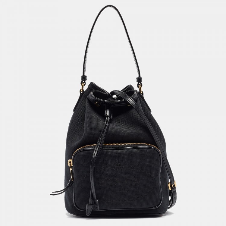 Pre Owned Prada Black Canvas Drawstring Bucket Bag