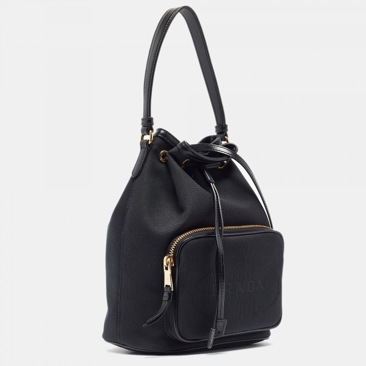 Pre Owned Prada Black Canvas Drawstring Bucket Bag