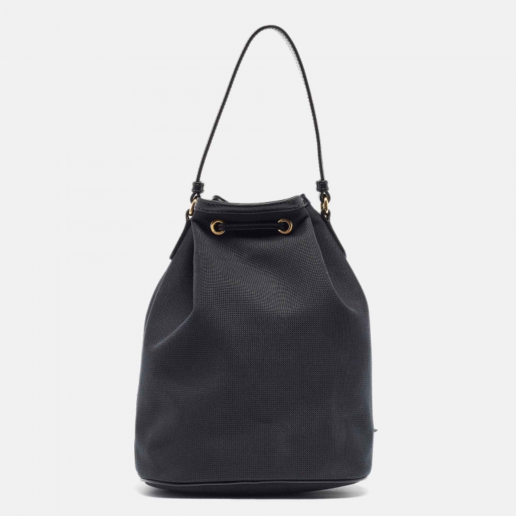 Pre Owned Prada Black Canvas Drawstring Bucket Bag