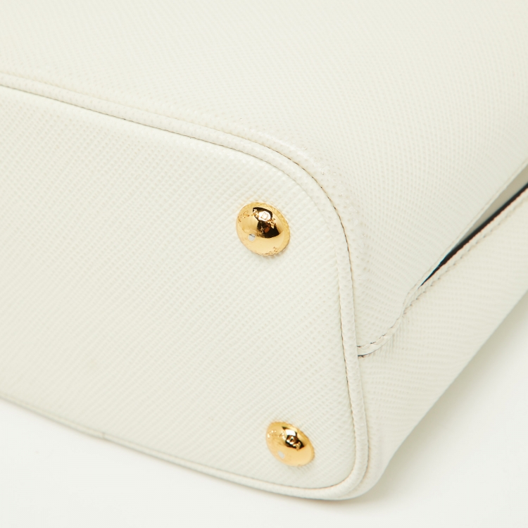 Pre Owned Prada White Saffiano Leather Small Panier Top Handle Bag