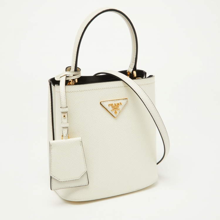 Pre Owned Prada White Saffiano Leather Small Panier Top Handle Bag