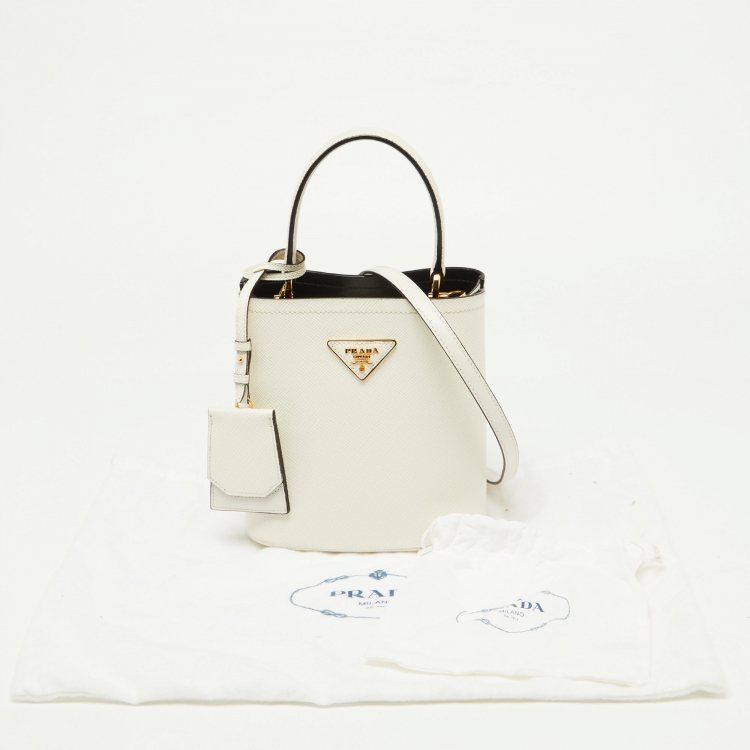 Pre Owned Prada White Saffiano Leather Small Panier Top Handle Bag