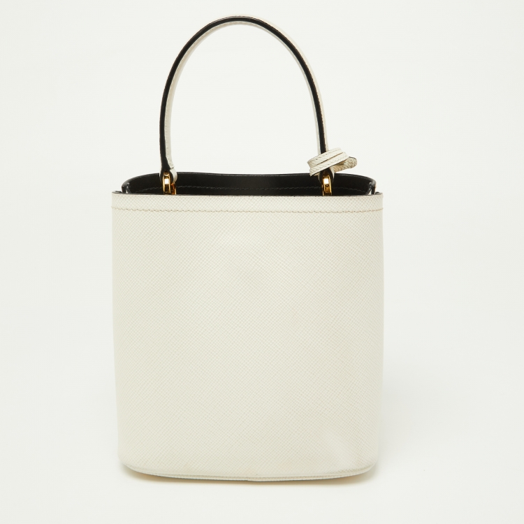 Pre Owned Prada White Saffiano Leather Small Panier Top Handle Bag