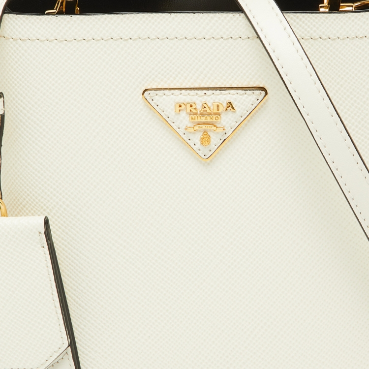 Pre Owned Prada White Saffiano Leather Small Panier Top Handle Bag
