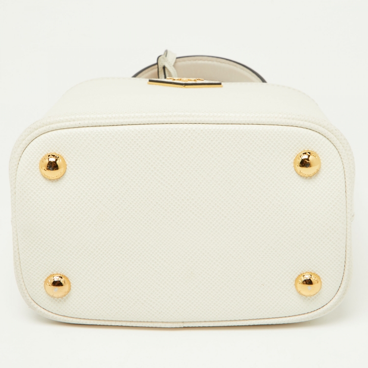 Pre Owned Prada White Saffiano Leather Small Panier Top Handle Bag