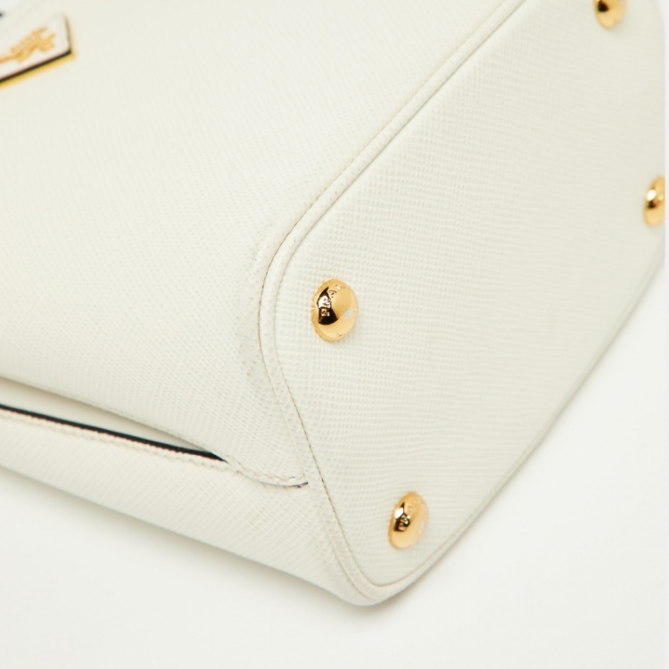 Pre Owned Prada White Saffiano Leather Small Panier Top Handle Bag