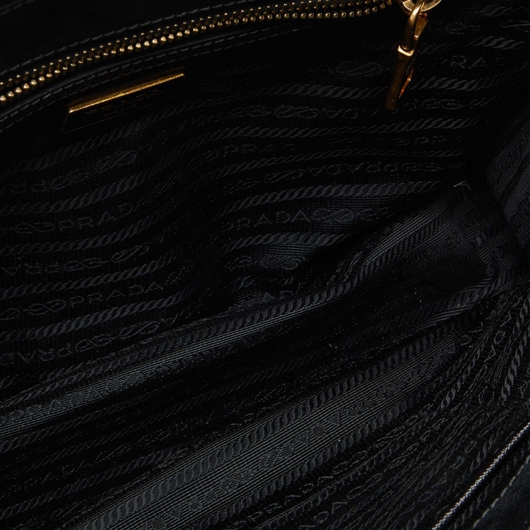 Pre Owned Prada Black Saffiano Lux Leather Medium Double Zip Tote