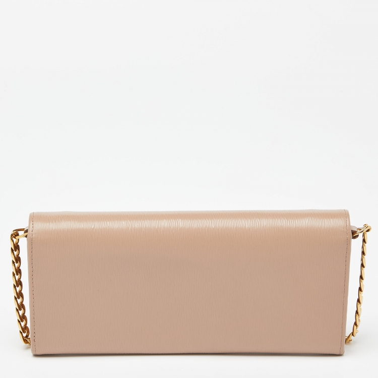 Pre Owned Prada Beige Vitello Move Leather Wallet on Chain