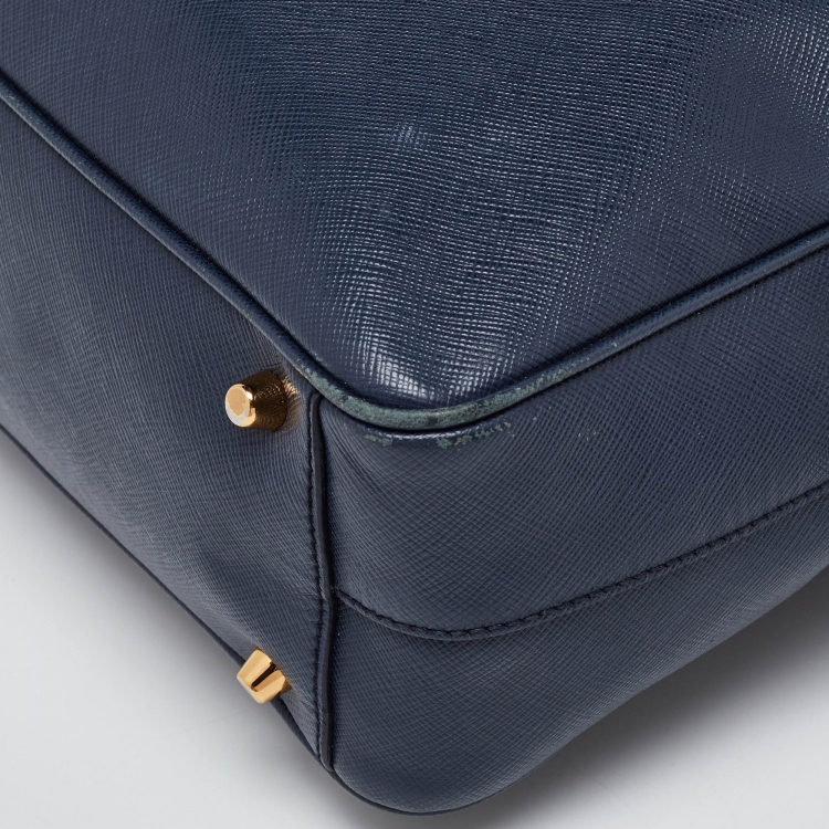 Pre Owned Prada Blue Saffiano Lux Leather Boston Bag
