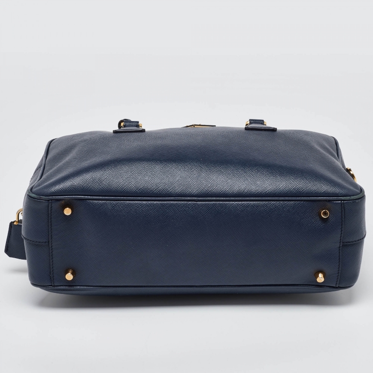 Pre Owned Prada Blue Saffiano Lux Leather Boston Bag