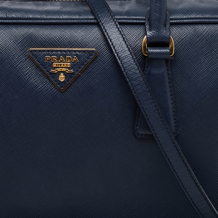 Pre Owned Prada Blue Saffiano Lux Leather Boston Bag