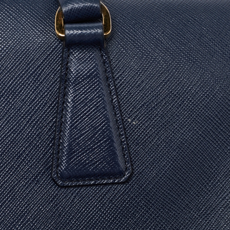 Pre Owned Prada Blue Saffiano Lux Leather Boston Bag