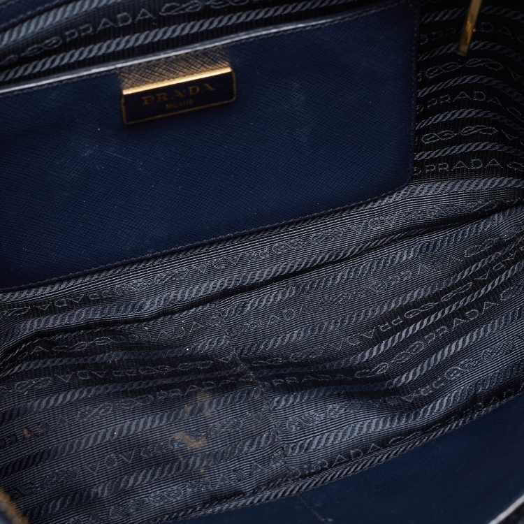 Pre Owned Prada Blue Saffiano Lux Leather Boston Bag
