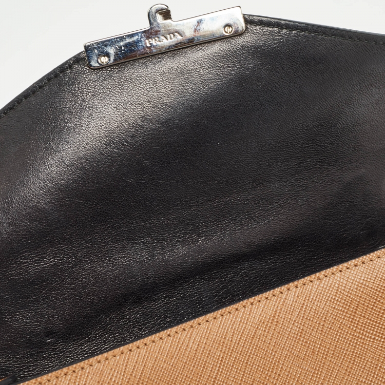 Pre Owned Prada Brown Saffiano Lux Leather Sound Flap Top Handle Bag