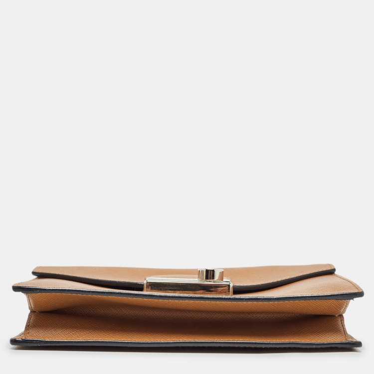 Pre Owned Prada Brown Saffiano Lux Leather Sound Flap Top Handle Bag
