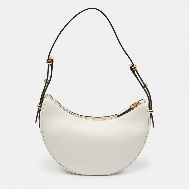 Pre Owned Prada Off White Leather Arqué Hobo