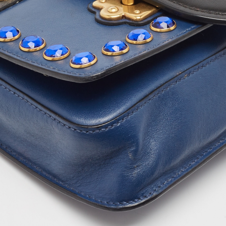 Pre Owned Prada Blue/Black Leather Cahier Convertible Belt Bag
