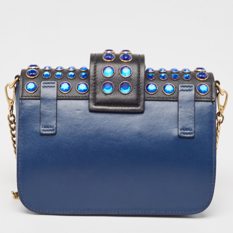 Pre Owned Prada Blue/Black Leather Cahier Convertible Belt Bag